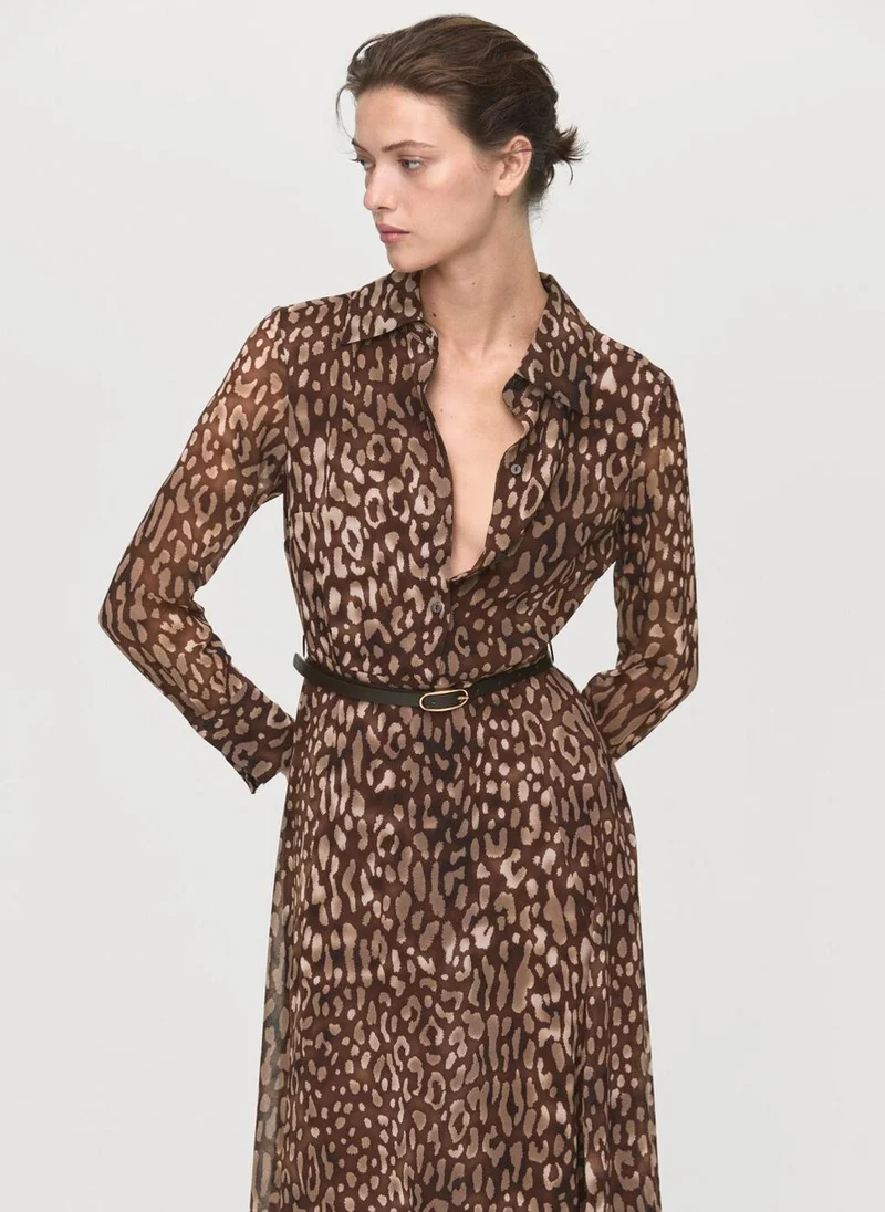 MANGO Leopard-print shirt dress with belt
