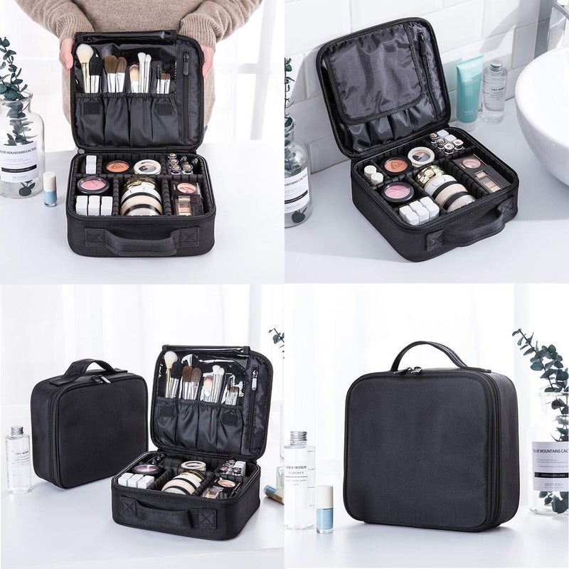 RGkJAS Makeup Travel Case with Adjustable Dividers Portable Waterproof Cosmetic Organizer for Women Vanity Bag for Makeup Brushes Toiletries Jewelry Travel Accessories Storage Black - Image 5