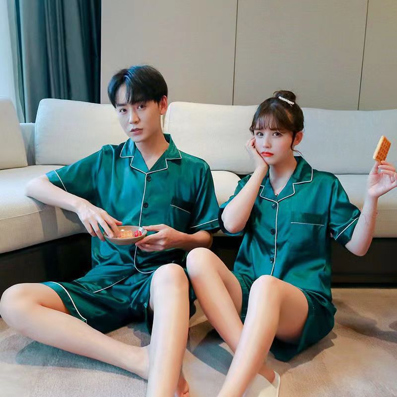 Packaging Plus Size Fat Code High-End Home Clothes Ice Silk Couple Pajamas Summer Short-Sleeved Thin Silk-Like Suit - Image 4