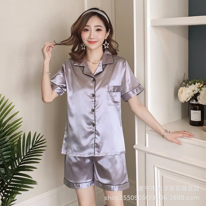 Packaging Plus Size Fat Code High-End Home Clothes Ice Silk Couple Pajamas Summer Short-Sleeved Thin Silk-Like Suit - Image 1