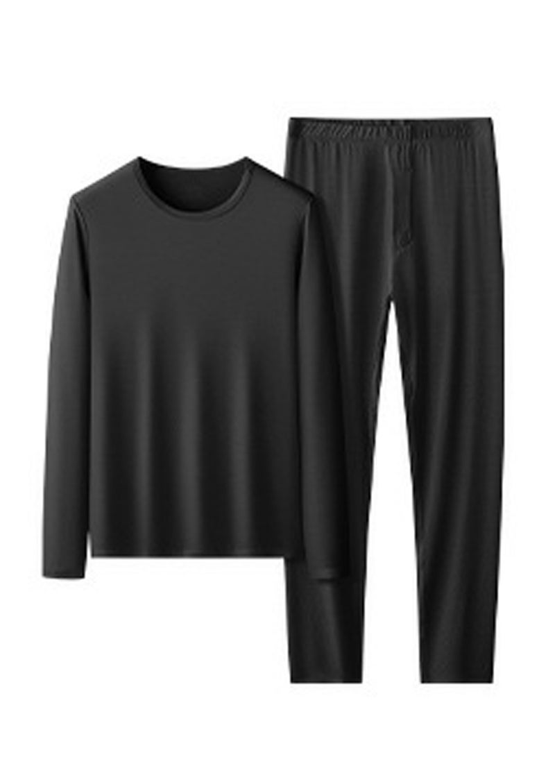إسكدنيا Mens Long Johns Fleese And Thin Thermal Underwear Set, 2 Piece Cold Weather Base Layer Set for Men Black 