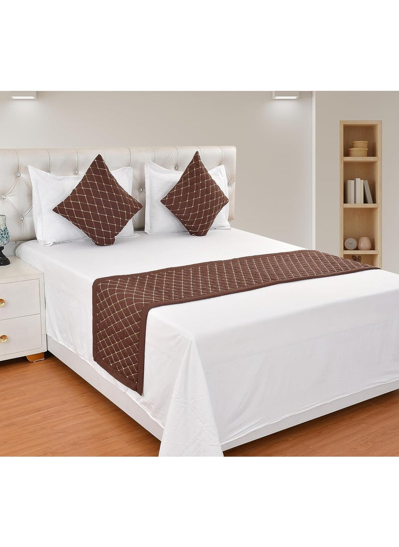 AASHIYANA SAJONA AASHIYANA SAJONA Quilted Double Bed Runner 20 X 100 Inch with Matching 2 Cushion Covers 16 x 16 Inches Perfect for Bedroom Hotel or Guest Rooms Bedding Brown  - Image 1