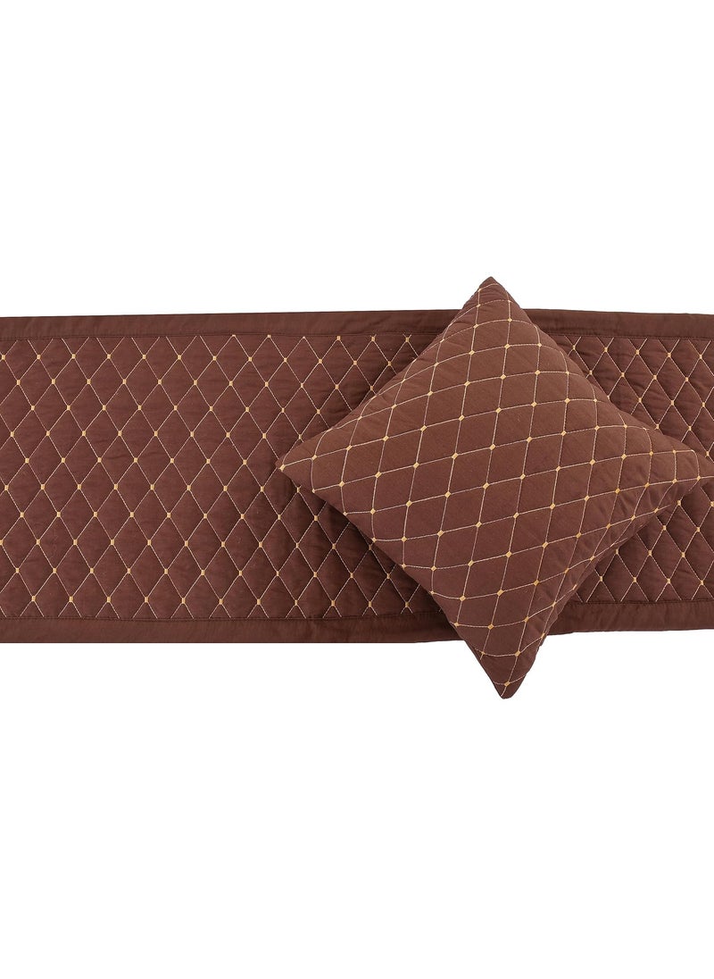 AASHIYANA SAJONA AASHIYANA SAJONA Quilted Double Bed Runner 20 X 100 Inch with Matching 2 Cushion Covers 16 x 16 Inches Perfect for Bedroom Hotel or Guest Rooms Bedding Brown  - Image 3