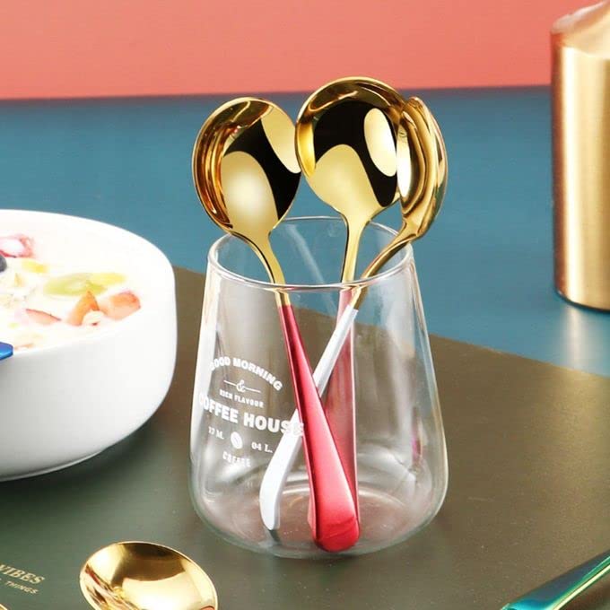 Leeonz Round Colorful Handle Soup Spoon Rice Spoons Elegant Life Dinner Spoons 304 Stainless Steel Dinner Spoon Dessert Spoon for Kitchen Tableware Coffee Shop (Pack of 3) - Image 1