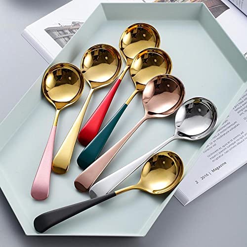 Leeonz Round Colorful Handle Soup Spoon Rice Spoons Elegant Life Dinner Spoons 304 Stainless Steel Dinner Spoon Dessert Spoon for Kitchen Tableware Coffee Shop (Pack of 3) - Image 3