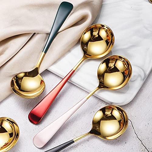 Leeonz Round Colorful Handle Soup Spoon Rice Spoons Elegant Life Dinner Spoons 304 Stainless Steel Dinner Spoon Dessert Spoon for Kitchen Tableware Coffee Shop (Pack of 3) - Image 5