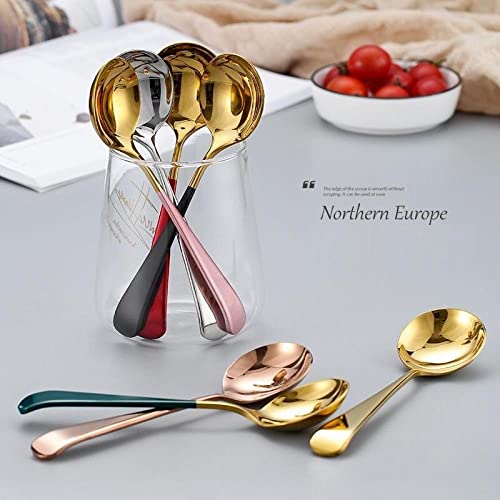 Leeonz Round Colorful Handle Soup Spoon Rice Spoons Elegant Life Dinner Spoons 304 Stainless Steel Dinner Spoon Dessert Spoon for Kitchen Tableware Coffee Shop (Pack of 3) - Image 2