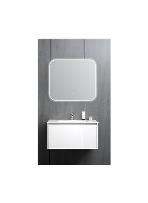 High-Quality and Durable Vanity Cabinet with Mirror White and Clear 63 x 63 x 63 cm 2320104
