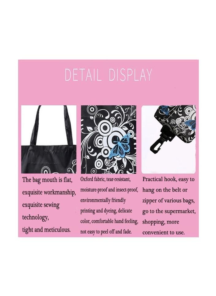 Generic - 1-Piece Foldable Large Capacity Reusable Shopping Bag,Butterfly Flower Oxford Fabric Shoulder Bag,Portable Eco Grocery Bags,Colour Black - Image 1