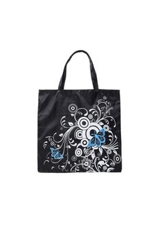 1-Piece Foldable Large Capacity Reusable Shopping Bag,Butterfly Flower Oxford Fabric Shoulder Bag,Portable Eco Grocery Bags,Colour Black