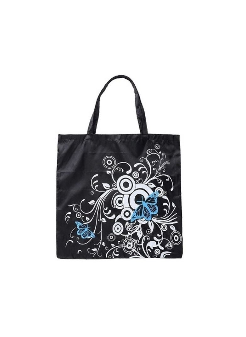 Generic - 1-Piece Foldable Large Capacity Reusable Shopping Bag,Butterfly Flower Oxford Fabric Shoulder Bag,Portable Eco Grocery Bags,Colour Black - Image 1