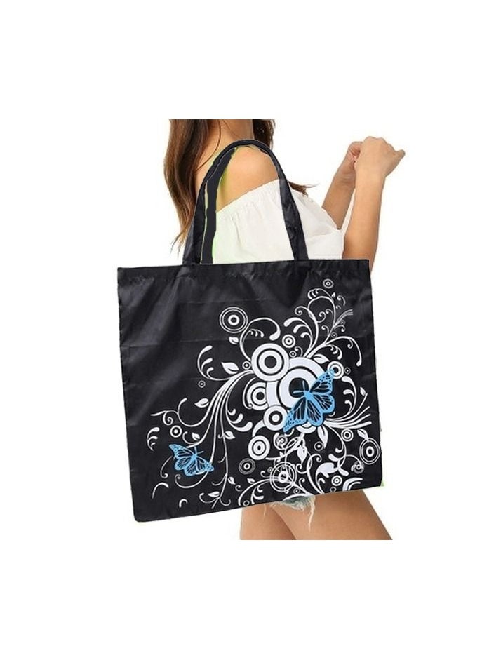 Generic - 1-Piece Foldable Large Capacity Reusable Shopping Bag,Butterfly Flower Oxford Fabric Shoulder Bag,Portable Eco Grocery Bags,Colour Black - Image 1