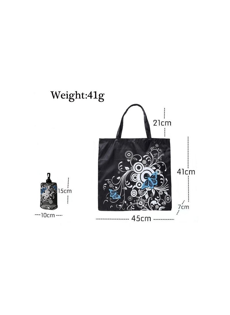 Generic - 1-Piece Foldable Large Capacity Reusable Shopping Bag,Butterfly Flower Oxford Fabric Shoulder Bag,Portable Eco Grocery Bags,Colour Black - Image 1