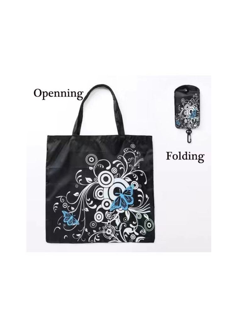 Generic - 1-Piece Foldable Large Capacity Reusable Shopping Bag,Butterfly Flower Oxford Fabric Shoulder Bag,Portable Eco Grocery Bags,Colour Black - Image 1