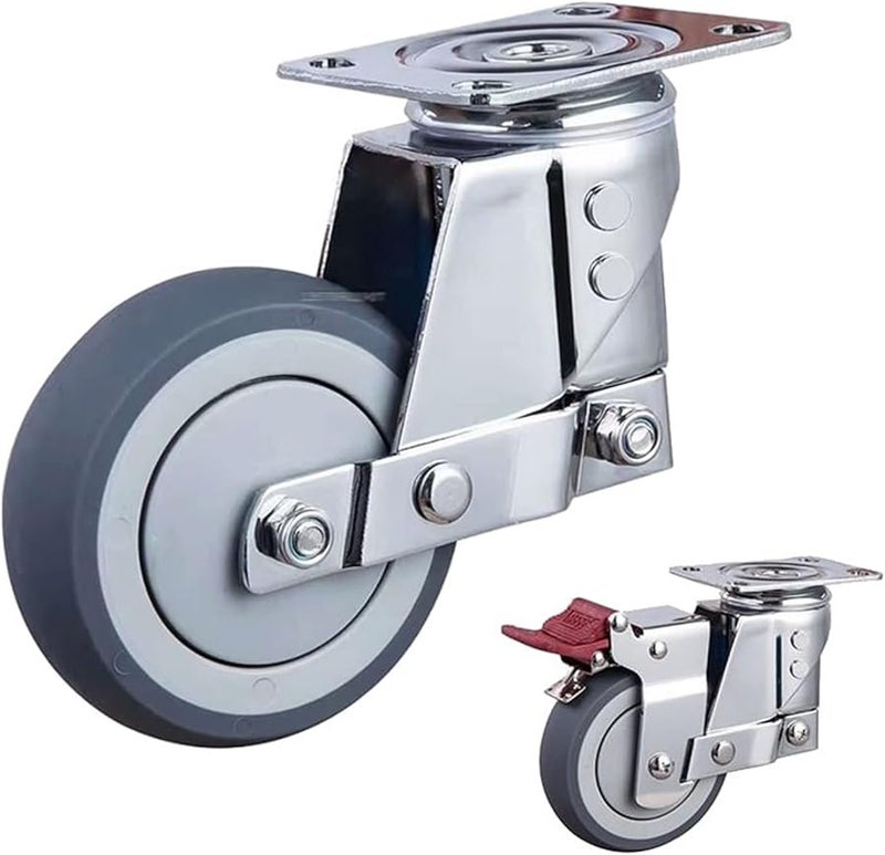 Heavy Duty 3 Inch Caster Wheel With Brake Spring Loaded Silent Damping Universal - Image 3