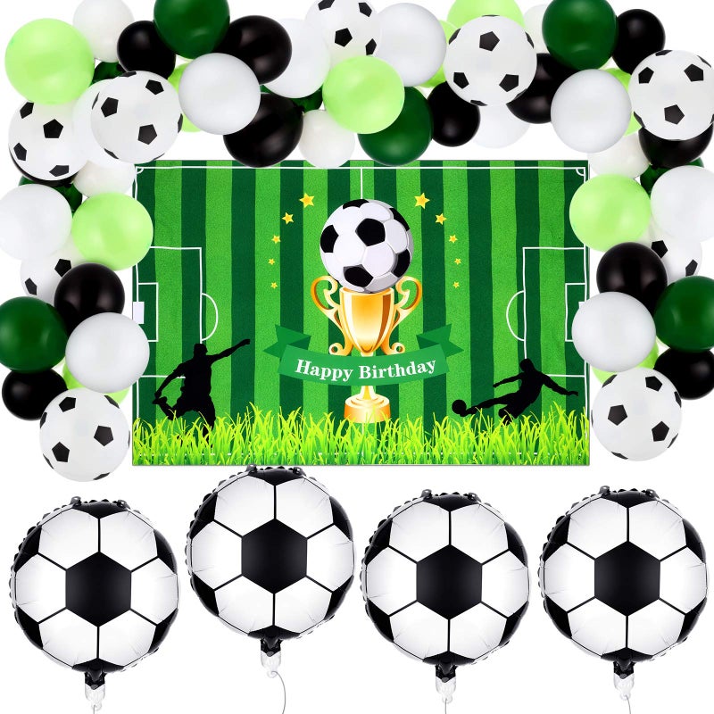 Sumind 65 Pieces Soccer Party Supplies Football Theme Birthday Decorations Include Soccer Field Background Backdrop Foil Latex Balloon Football Balloons for Birthday Theme Party Decoration - Image 2