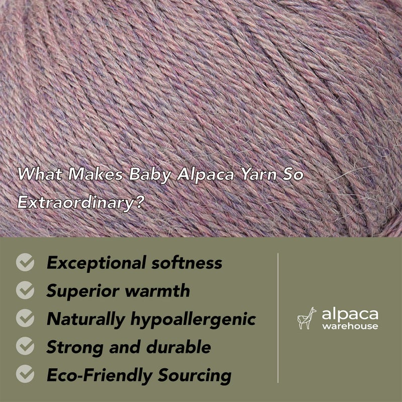 Alpaca Warehouse طقم خيوط صوف ألباكا للأطفال 100% من 3 كرات (150 جرام) وزن DK - مصنوع في بيرو - ناعم بشكل مذهل ومثالي للحياكة والكروشيه (لافندر رمادي) - Image 2