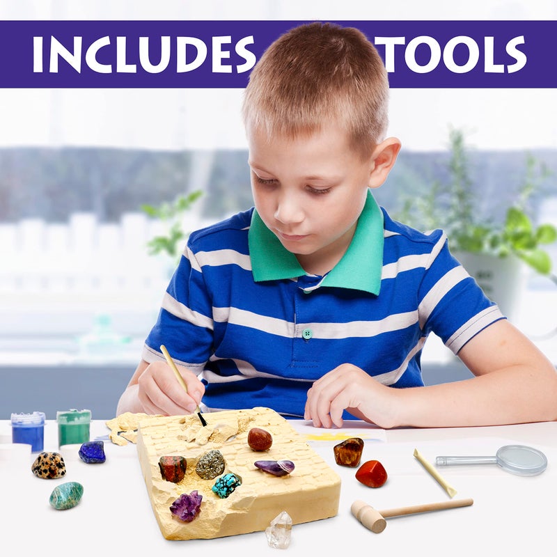 DANCING BEAR Gem Dig Kit - Excavate 16 Gems & Crystals Including Arrowheads, Quartz, Amethyst - STEM Education Gift Set for Kids - Image 5