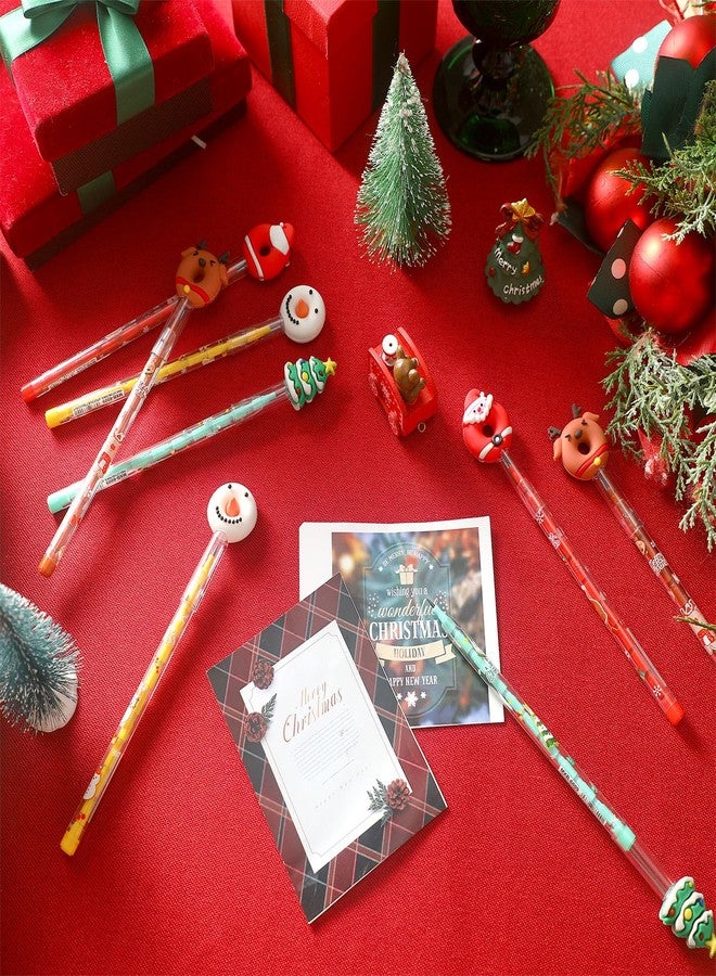 Qilery 48 Pcs Christmas Pencils Multi Point Stackable Push Pencils Christmas Plastic with Silicone Santa Xmas Tree Deer and Snowman for Reward Party Favor New Year Supply - Image 3