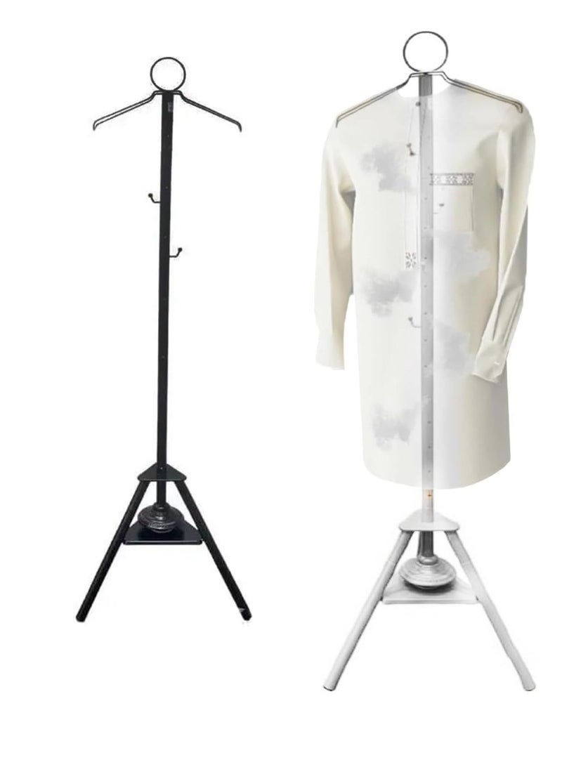 Multifunctional Standing Clothes Steamer with Integrated Incense Bukhoor Burner, Black Foldable Metal Frame Hanging Organizer for Coats, Robes, and Garments  - Image 2