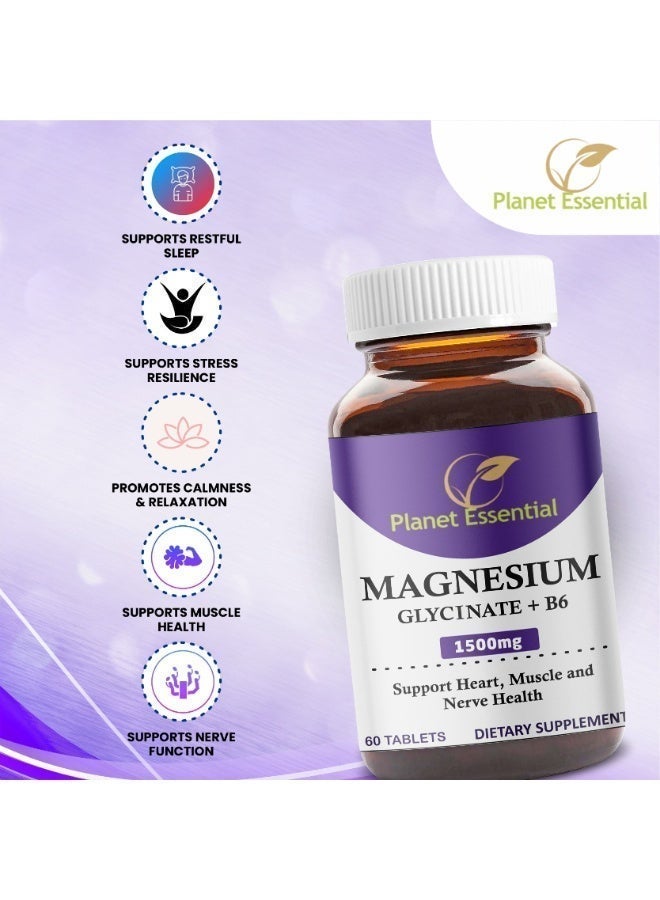 Planet Essential Magnesium Glycinate 1500mg + B6 60 Tablets - Image 2