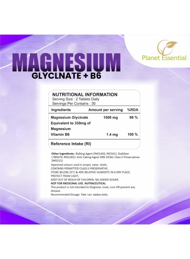 Planet Essential Magnesium Glycinate 1500mg + B6 60 Tablets - Image 4