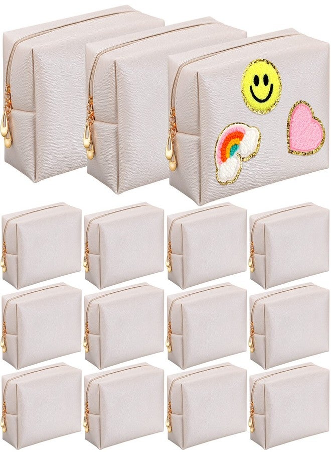 Kigeli 15 Pcs Aesthetic Makeup Bags PU Leather Cosmetic Pouches Waterproof Plain Toiletry Bags Makeup Pouches Bulk for Women Party Gift Travel Storage Organizer(Ivory White) - Image 1