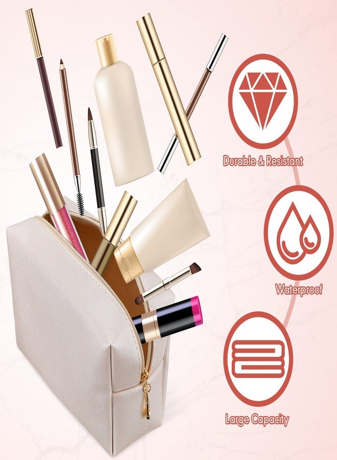Kigeli 15 Pcs Aesthetic Makeup Bags PU Leather Cosmetic Pouches Waterproof Plain Toiletry Bags Makeup Pouches Bulk for Women Party Gift Travel Storage Organizer(Ivory White) - Image 5