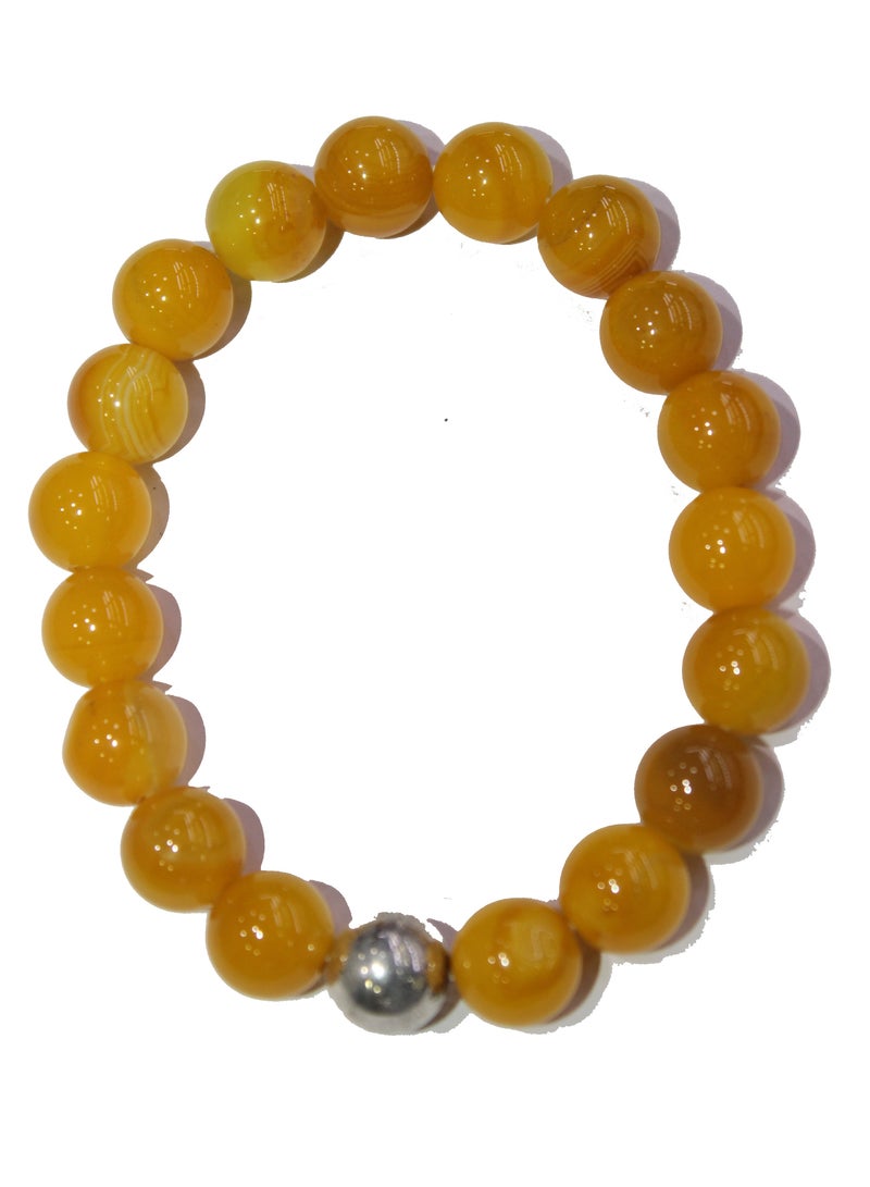 Natural Yellow Agate 8 mm round Shape smooth Cut Beads Stretchable Bracelet for Men & Women - Image 1