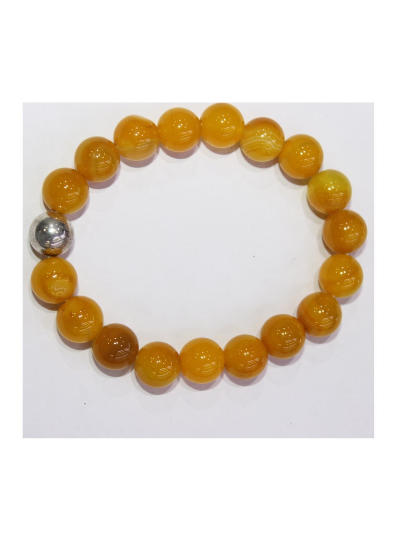 Natural Yellow Agate 8 mm round Shape smooth Cut Beads Stretchable Bracelet for Men & Women - Image 2