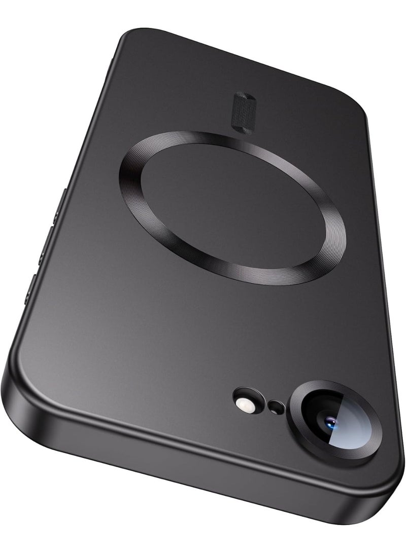 جراب مغناطيسي لهاتف iPhone 16e [متوافق مع MagSafe] [واقي مدمج لعدسة الكاميرا] جراب هاتف معدني لامع مقاوم للصدمات من السيليكون الناعم النحيف (أسود) - Image 1