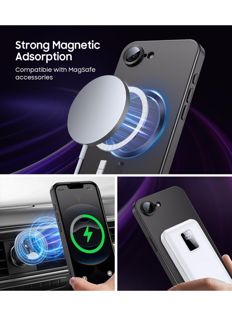 جراب مغناطيسي لهاتف iPhone 16e [متوافق مع MagSafe] [واقي مدمج لعدسة الكاميرا] جراب هاتف معدني لامع مقاوم للصدمات من السيليكون الناعم النحيف (أسود) - Image 5