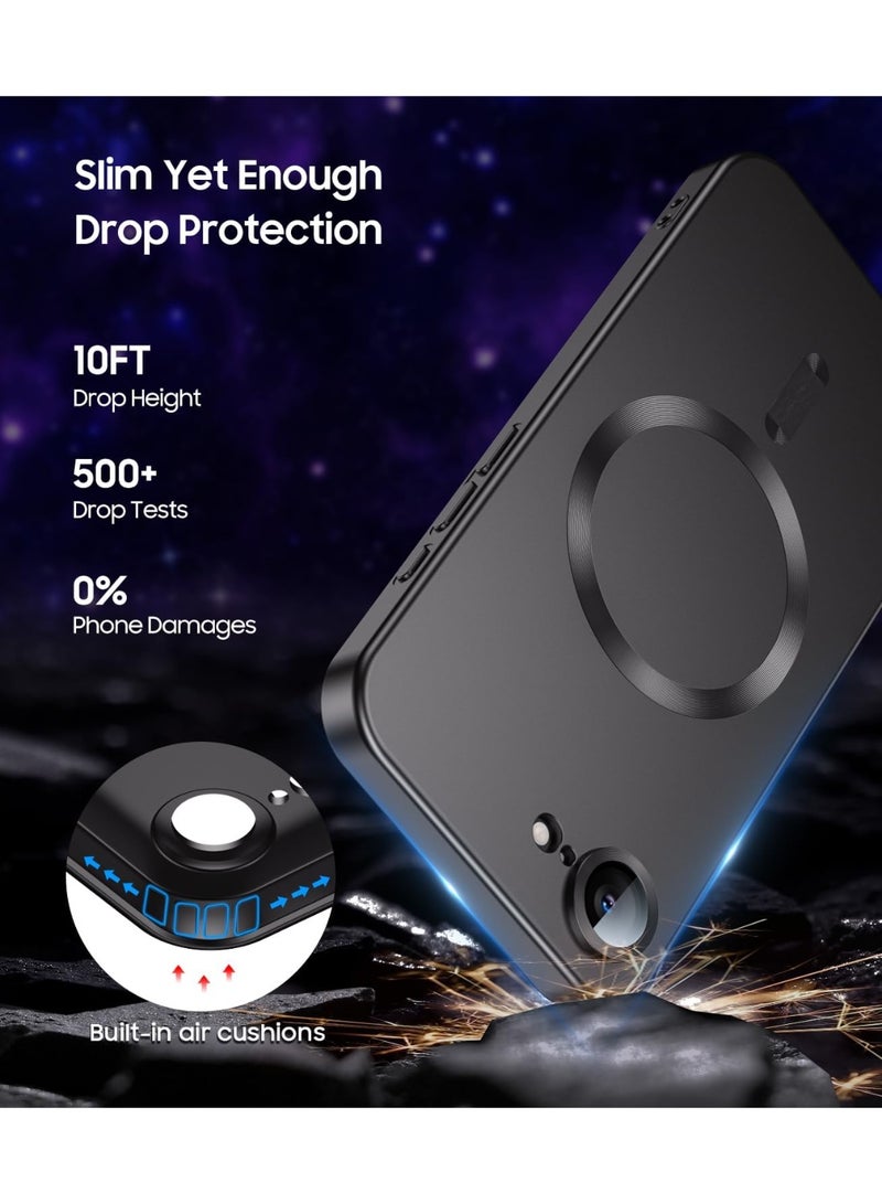 جراب مغناطيسي لهاتف iPhone 16e [متوافق مع MagSafe] [واقي مدمج لعدسة الكاميرا] جراب هاتف معدني لامع مقاوم للصدمات من السيليكون الناعم النحيف (أسود) - Image 4