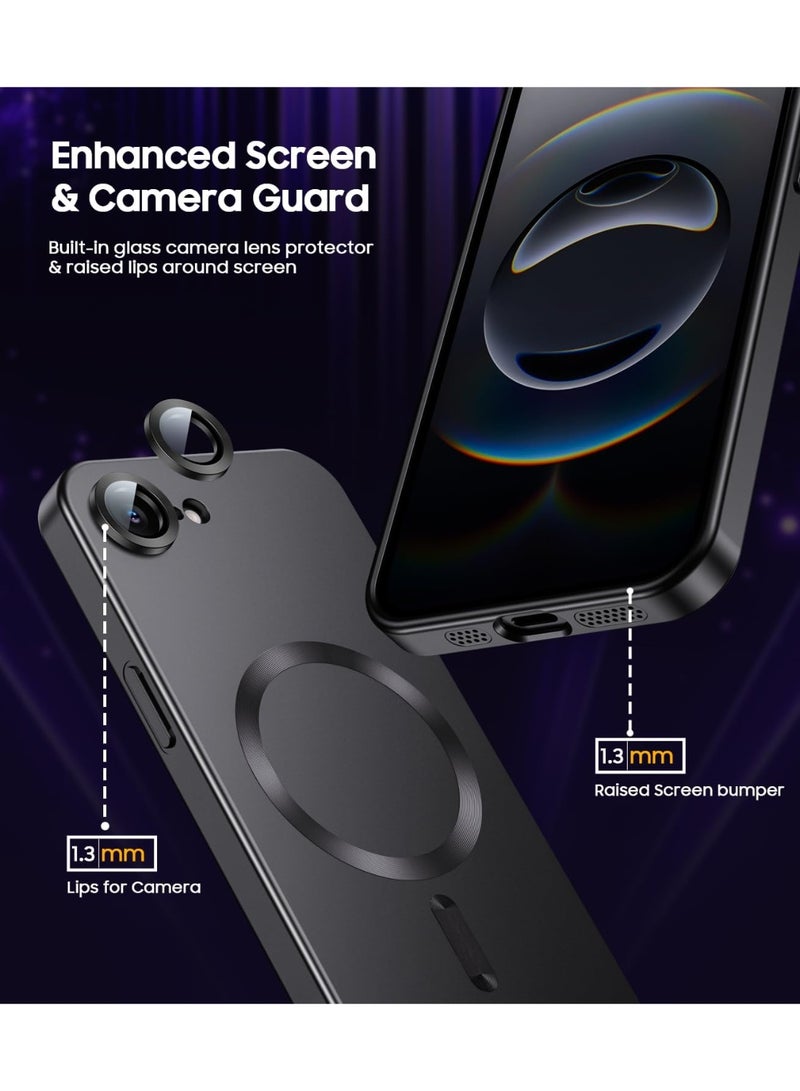 جراب مغناطيسي لهاتف iPhone 16e [متوافق مع MagSafe] [واقي مدمج لعدسة الكاميرا] جراب هاتف معدني لامع مقاوم للصدمات من السيليكون الناعم النحيف (أسود) - Image 2