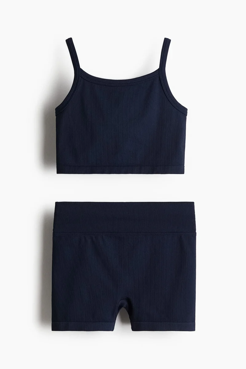 اتش اند ام طقم رياضي بدون درزات من نسيج دراي موف - قطعتين