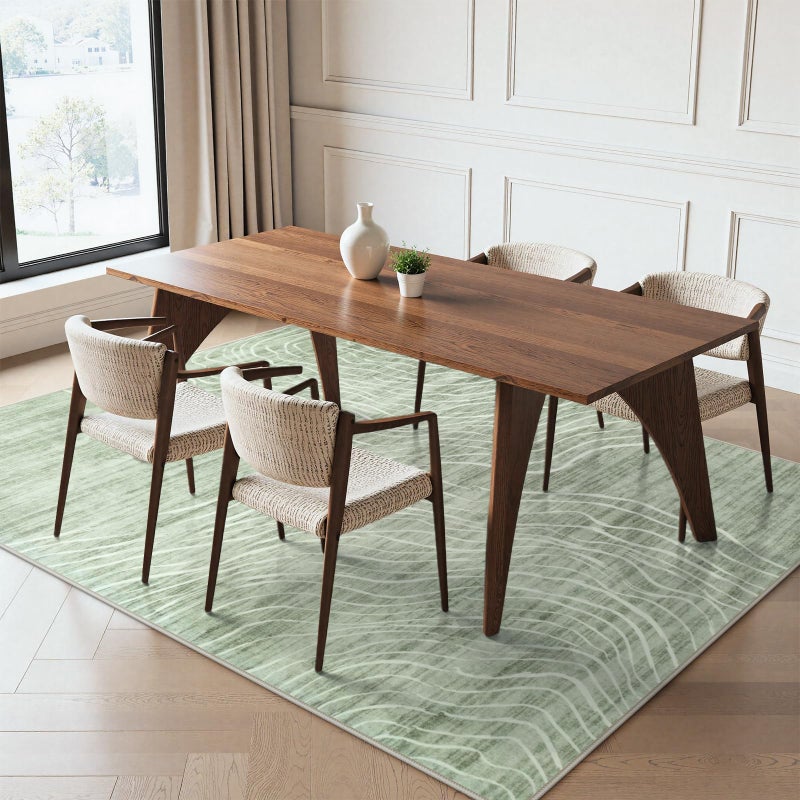 LIVEBOX 5x7 Sage Green Modern Abstract Area Rugs for Living Room, Washable Rugs for Nursery Bedroom, Non-Slip Minimalist Neutral Wave Striped Rugs for Playroom Boys, Throw Accent Rug Carpet for Dining Room - Image 2