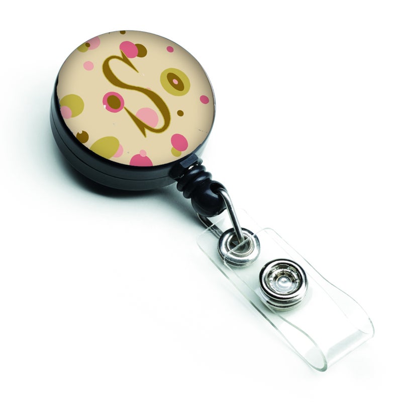 ""Caroline's Treasures Letter S Initial Monogram  Tan Dots Retractable Badge Reel  Multicolor (CJ1004-SBR)""