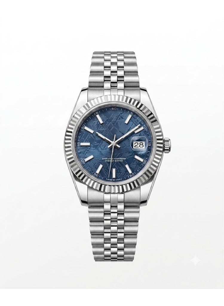 Men  Luxury Analog Watch, Ice-Blue Textured Dial, Stainless Steel Jubilee Bracelet