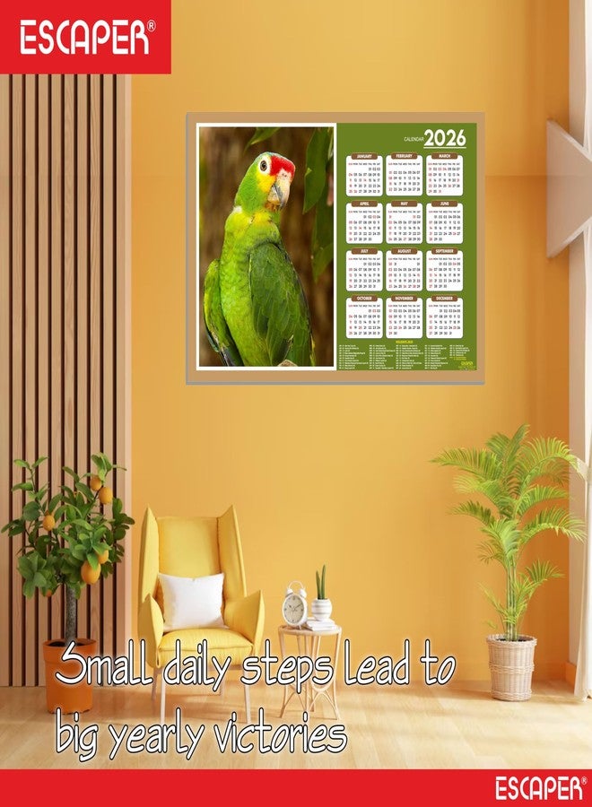 ESCAPER تقويم حائط ESCAPER 2026 - تصميم طيور لطيفة، 45 × 30 سم، ببغاوات خضراء، ديكور غرفة الأطفال، تقويم معلق للمنزل وهدية - Image 5