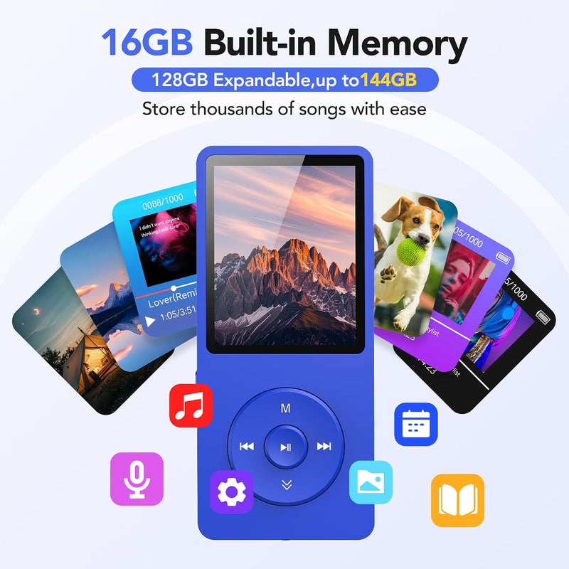 AGPtek 8GB A02 MP3 Player 70 Hours Playback Lossless Sound Music Player Supports up to 128GB Dark Blue Multifunctional Sports Running MP3 Player for Indoor Outdoor - Image 2