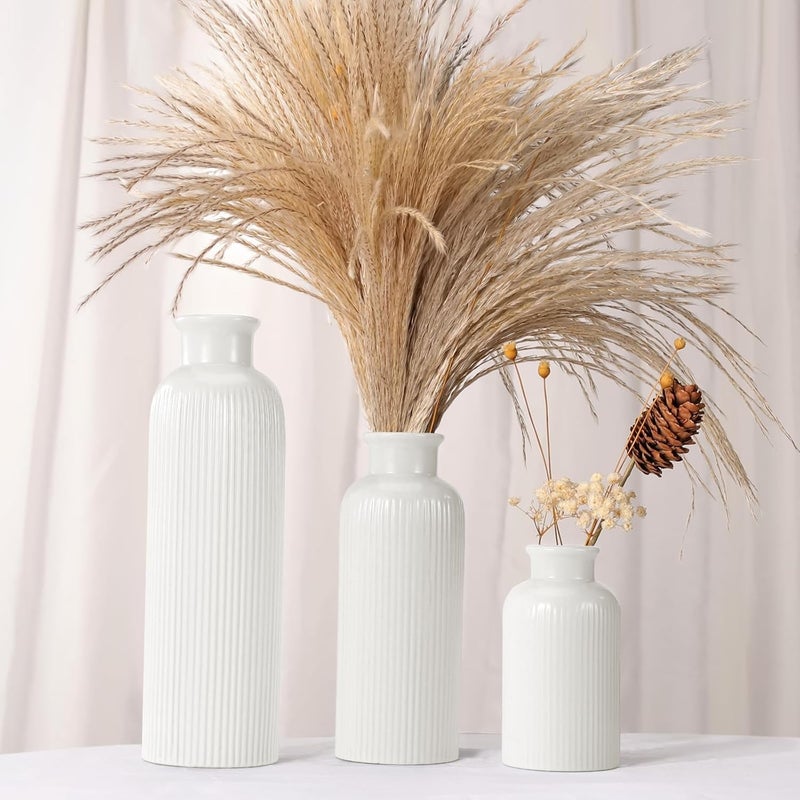 GUKJOB Small White Ceramic Vase Set of 3, Boho Modern White Flower Vase Room Decor, Farmhouse Decor, Vases for Your Kitchen, Bathroom, Bedroom, Living Room, Office&Shelf Centerpiece Table Decorations - Image 3