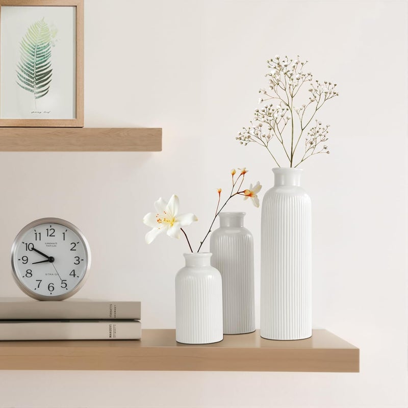 GUKJOB Small White Ceramic Vase Set of 3, Boho Modern White Flower Vase Room Decor, Farmhouse Decor, Vases for Your Kitchen, Bathroom, Bedroom, Living Room, Office&Shelf Centerpiece Table Decorations - Image 4