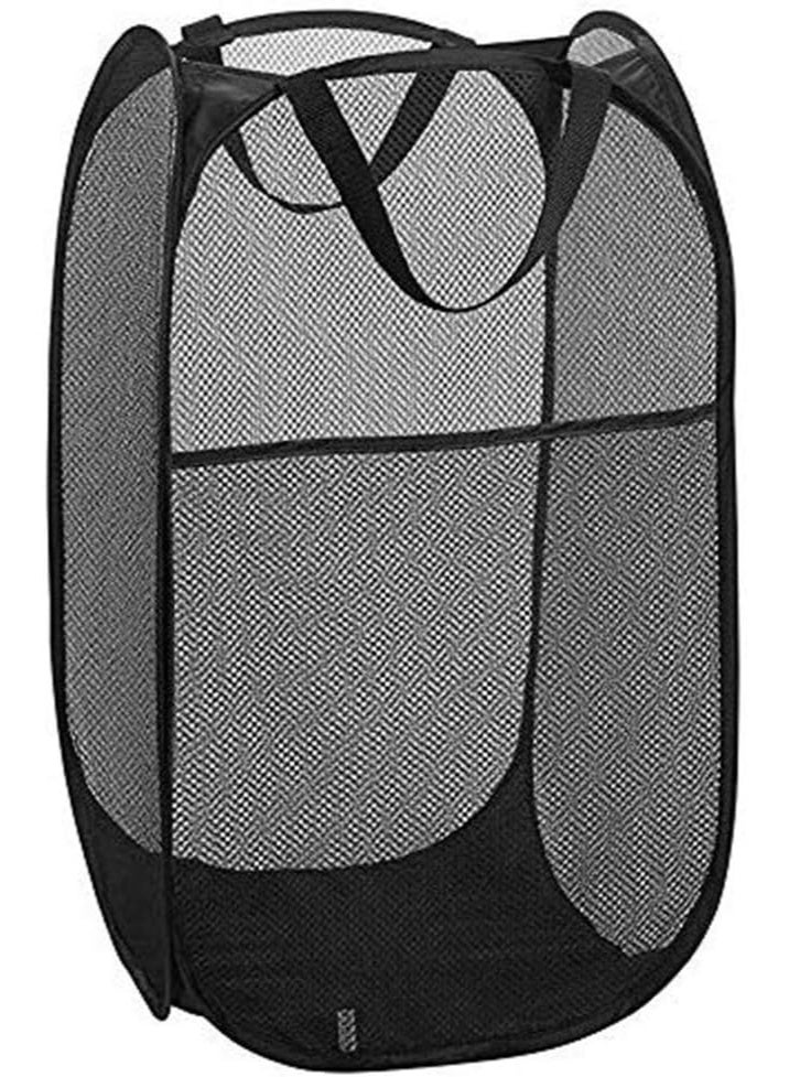 Nadrab Grid pop-up laundry basket with portable handle, foldable laundry basket for storage, foldable pop-up clothes basket suitable for home, university dormitory or travel, black - Image 1