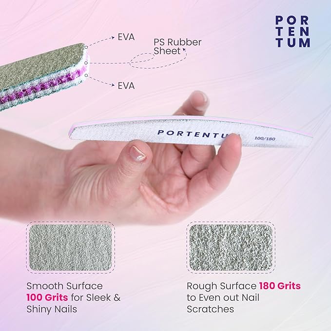 PORTENTUM 8 PCS Professional Nail Files Double Sided Emery Board for Nails 100180 Grit Washable Nail File Fingernail Buffering Files Manicure Tools Nail Styling Tools Pet Grooming Tools - Image 4