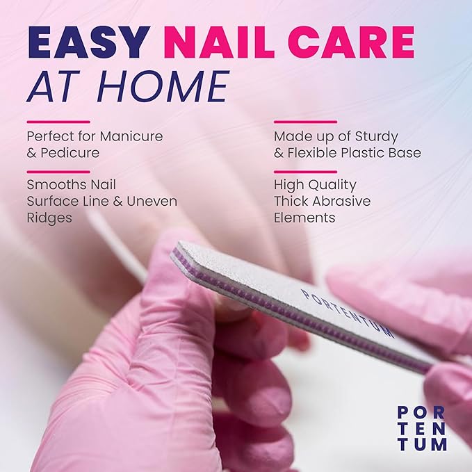 PORTENTUM 8 PCS Professional Nail Files Double Sided Emery Board for Nails 100180 Grit Washable Nail File Fingernail Buffering Files Manicure Tools Nail Styling Tools Pet Grooming Tools - Image 2