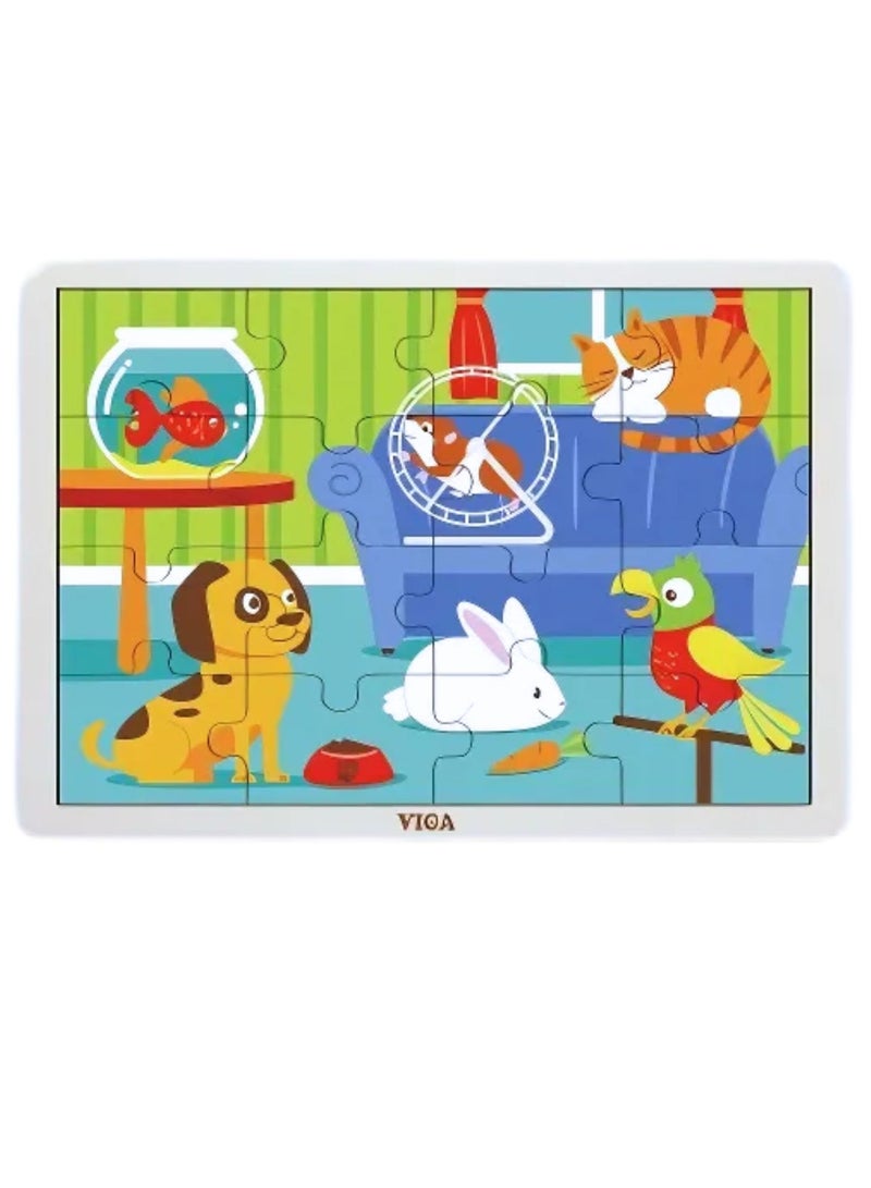 Viga Wooden Pets Classic Puzzle, 16 Pieces - Image 1