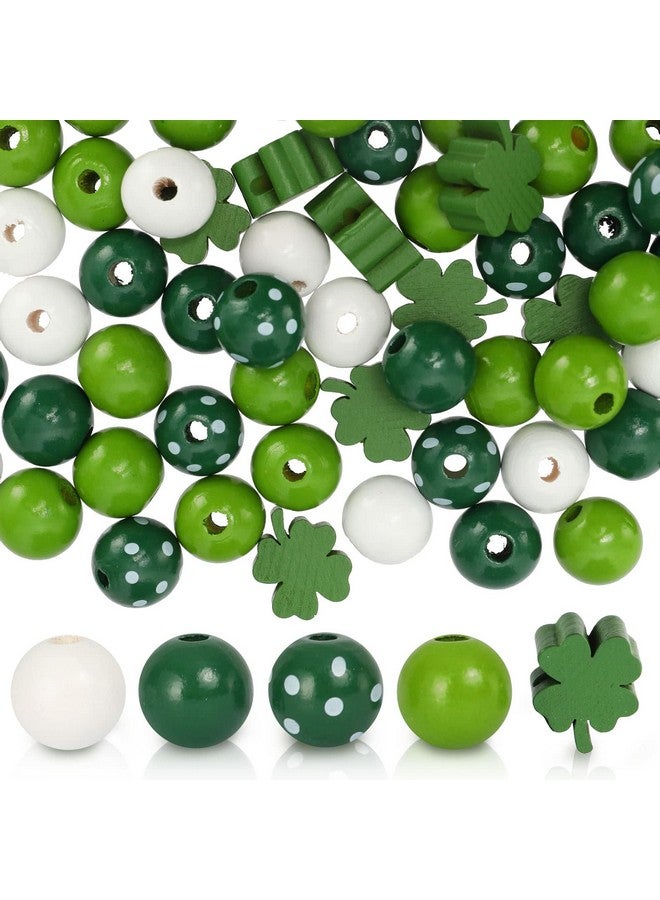 وولاين 160 قطعة من الخرز الخشبي لعيد القديس باتريك، خرز خشبي حرفي، خرز فاصل أبيض وأخضر، خرز فاصل للحظ السعيد، البرسيم، بقعة مستديرة، خرزة المزرعة اليدوية، 5 تصميمات - Image 1