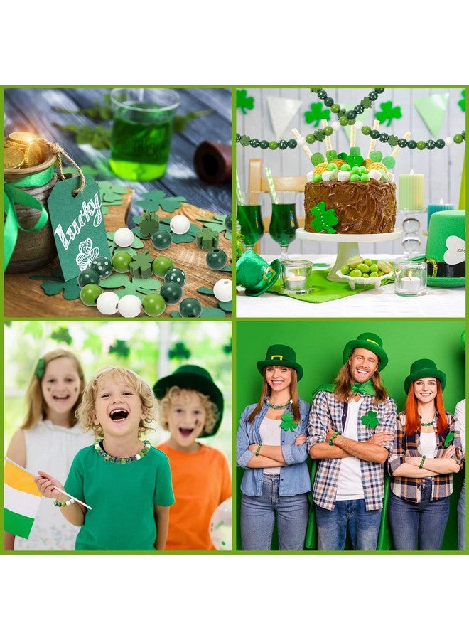 وولاين 160 قطعة من الخرز الخشبي لعيد القديس باتريك، خرز خشبي حرفي، خرز فاصل أبيض وأخضر، خرز فاصل للحظ السعيد، البرسيم، بقعة مستديرة، خرزة المزرعة اليدوية، 5 تصميمات - Image 5