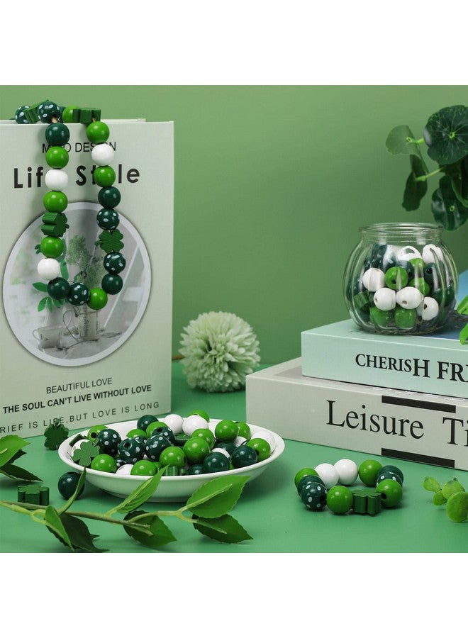 وولاين 160 قطعة من الخرز الخشبي لعيد القديس باتريك، خرز خشبي حرفي، خرز فاصل أبيض وأخضر، خرز فاصل للحظ السعيد، البرسيم، بقعة مستديرة، خرزة المزرعة اليدوية، 5 تصميمات - Image 4