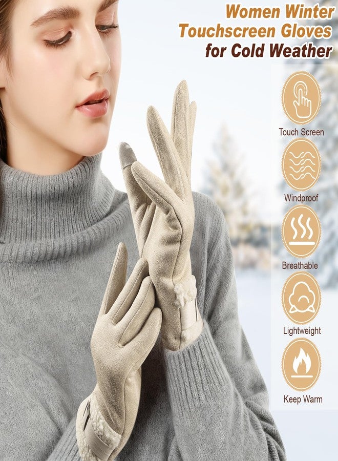 yafeite Gloves For Women Cold Weather,Touchscreen Winter Gloves for Women Fleece Lined,Women's Windproof Suede Leather Gloves - Image 2
